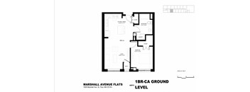 A black and white image of a floor plan for the Marshall Avenue Flats.