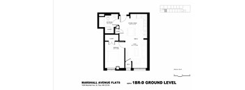 A black and white image of a floor plan for the Marshall Avenue Flats.