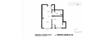 A black and white image of a floor plan for Marshall Avenue Flats.