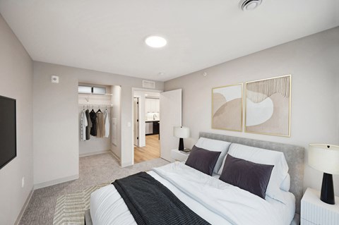 Harbourline Apartments, St Paul a bedroom with a bed and a closet
