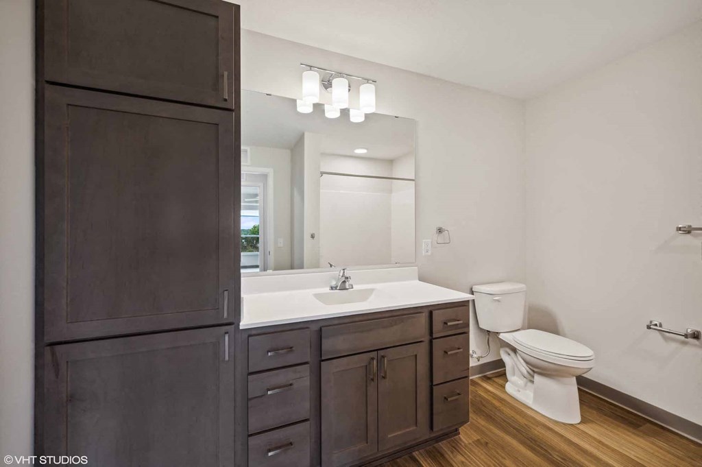 a bathroom with a sink and a toilet and a mirror