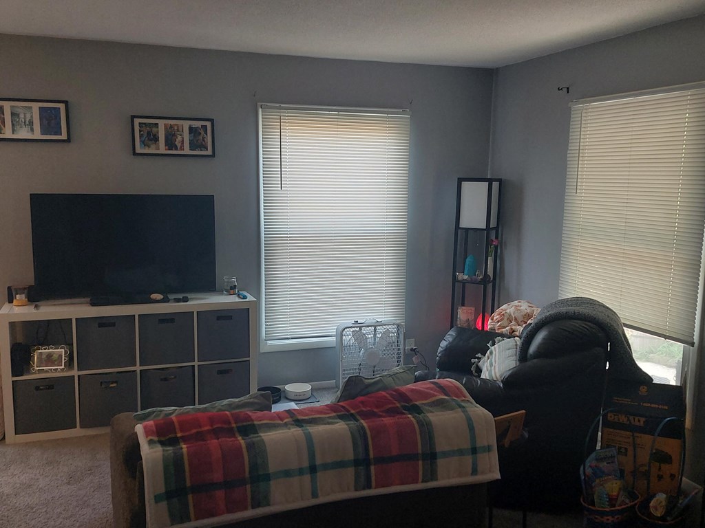 a living room with a couch and a tv
