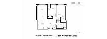 A black and white image of a floor plan for the Marshall Avenue Flats.