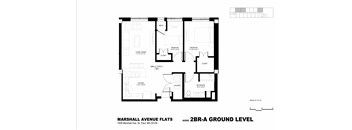 A black and white image of a floor plan for the Marshall Avenue Flats.