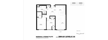 A black and white image of a floor plan for Marshall Avenue Flats.