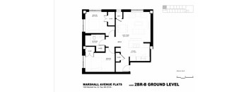 A black and white image of a floor plan for the Marshall Avenue Flats.