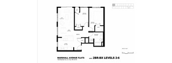 A black and white image of a floor plan for Marshall Avenue Flats.