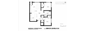 A black and white image of a floor plan for the Marshall Avenue Flats.