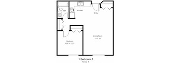 A floor plan of a one bedroom apartment.
