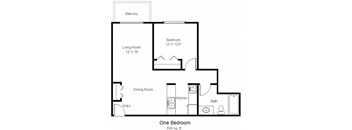 A floor plan of a one bedroom apartment is shown.