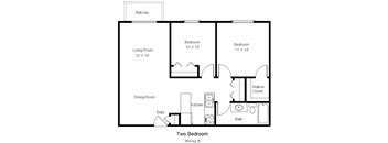 A floor plan of a two bedroom apartment.