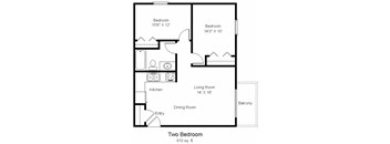 A floor plan of a two bedroom apartment.