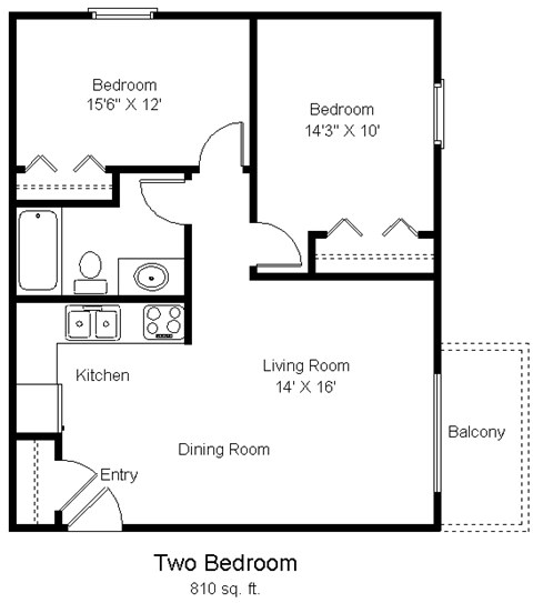 A floor plan of a two bedroom apartment.