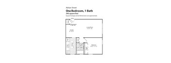 A floor plan for a one bedroom, one bath apartment at Adrian Street.