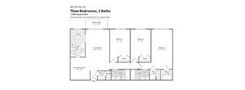 the floor plan of three bedrooms, two baths