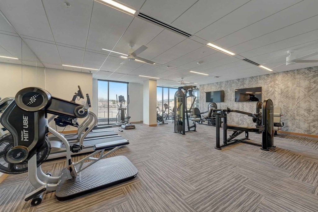 the gym is equipped with weights and other exercise equipment
