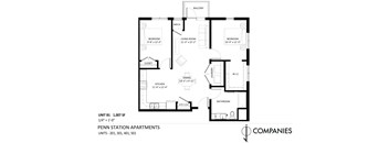 A floor plan for a 1,007 square foot apartment with a balcony.