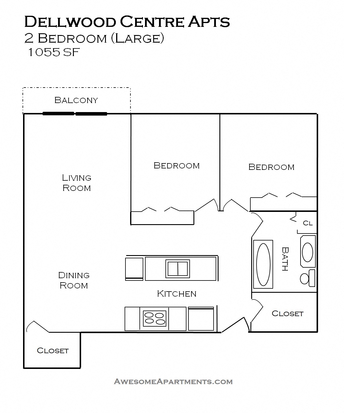 a floor plan of two bedrooms with a bathroom and a living room