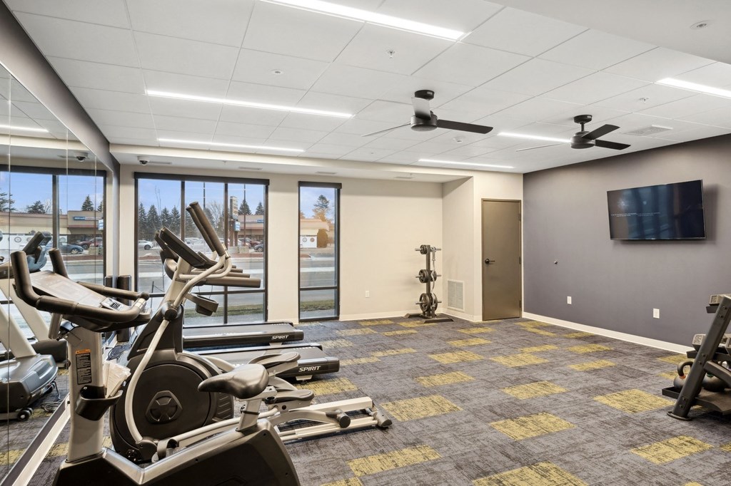 Wangstad Commons, Brooklyn Center, television on the wall.