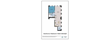 A floor plan for a 654 square foot home with one bedroom and one bath.