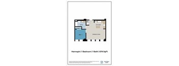 A floor plan for a 674 square foot home with one bedroom, one bath, and one kitchen.