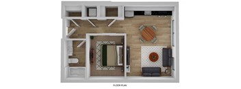 a 1 bedroom floor plan with a bathroom and a living room