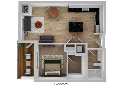a 1 bedroom floor plan with a bathroom and a living room