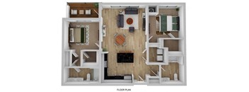 a 3d floor plan of a house with a bedroom and a living room