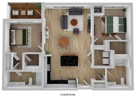 a 3d floor plan of a house with a bedroom and a living room