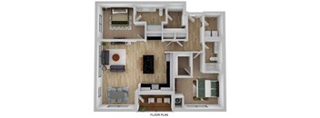 a 3d floor plan of a house with a bedroom and a living room