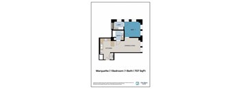A floor plan for a 1 bedroom, 1 bathroom apartment at City Place Lofts.