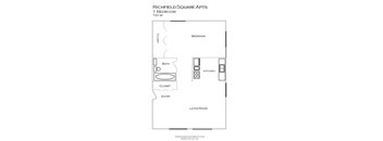 a floor plan of a small house with a kitchen and a living room