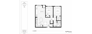 A black and white image of a floor plan for Ride Apartments, Unit 2-0.