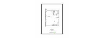 A floor plan of a one-bedroom apartment in The Copoplitan.