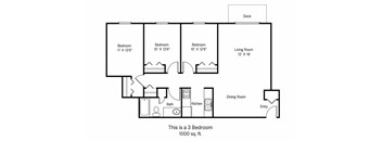 A floor plan of a 3 bedroom apartment is shown.