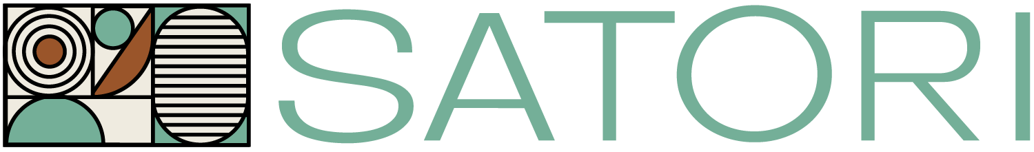 The image features the word "SATORI" in large letters with a colorful abstract design to the left of the text.