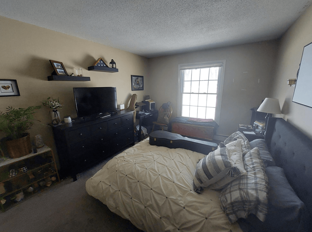 a bedroom with a bed and a dresser