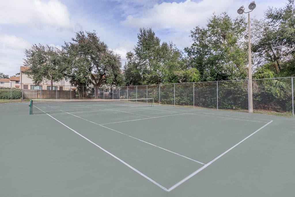 a tennis court with a person on it