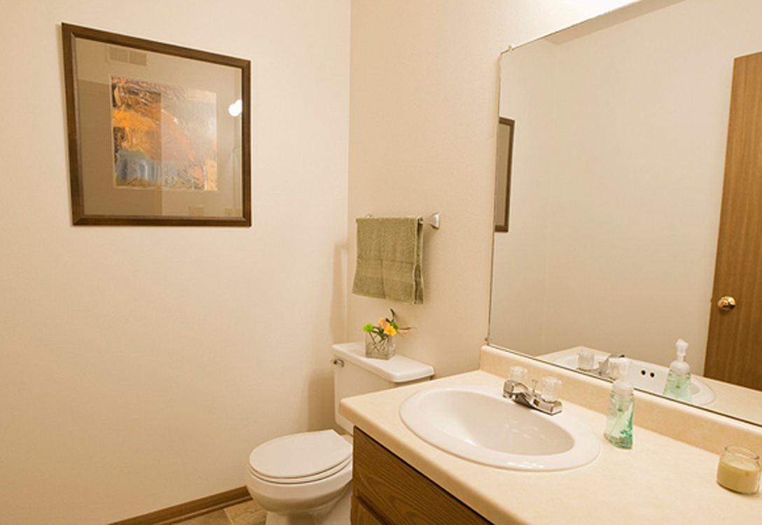 a bathroom with a sink and a toilet and a mirror
