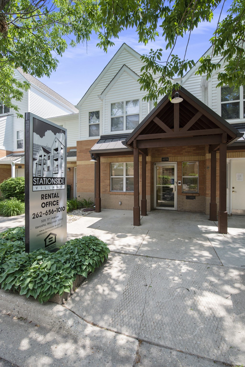 a building with a sign in front of it