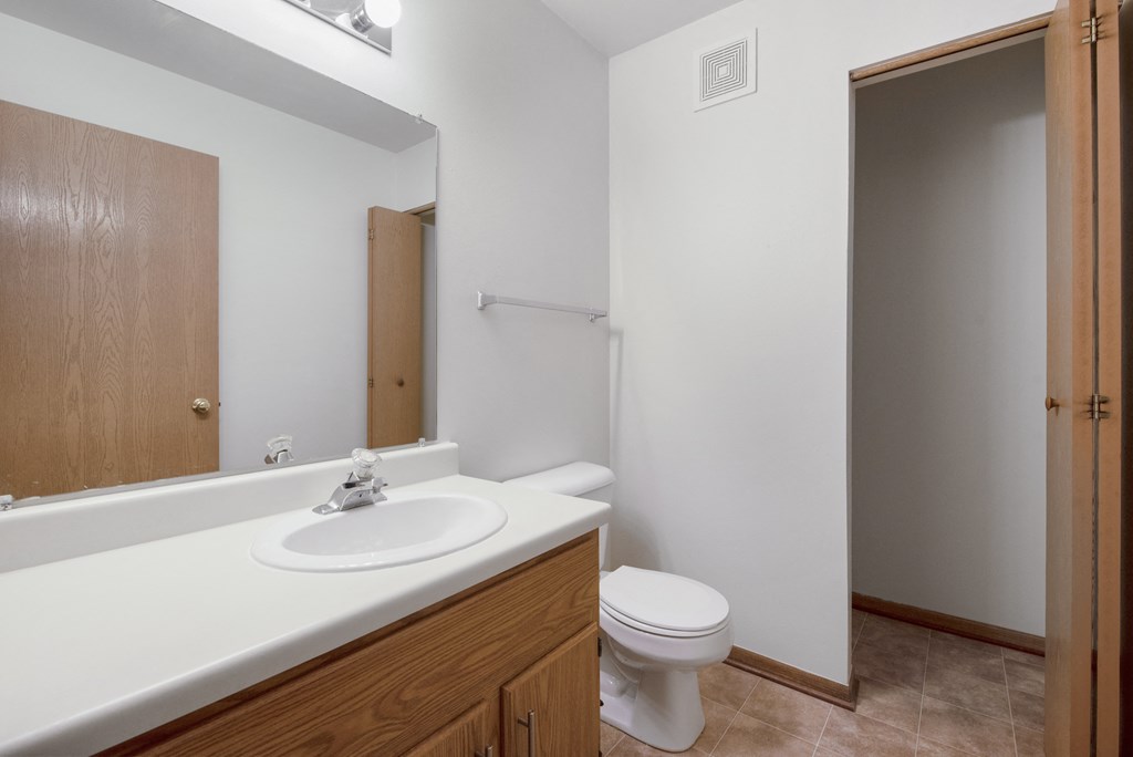 a bathroom with a sink and a toilet and a mirror