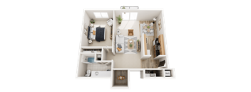 1 Bed 1 Bath 800 Sq. Ft. Floor Plan at Drawbridge Apartments East at Harrison Township, MI 48045