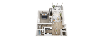 1 Bed 1 Bath Floor Plan at Three Oaks Apartments in Troy, MI