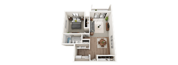 1 Bed 1 Bath Floor Plan at Eastwood Village Apartments, Clinton Township, MI 48035