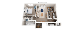 1 Bed 1 Bath Floor Plan at Knottingham Apartments, Clinton Township, MI 48036