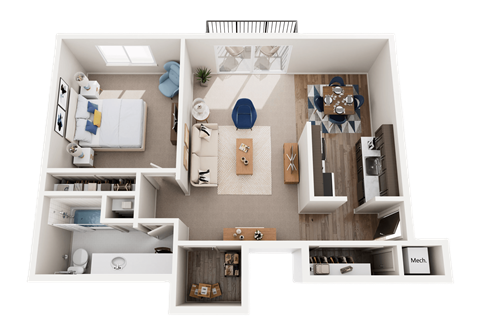 1 Bed 1 Bath Floor Plan at Knottingham Apartments, Clinton Township, MI 48036