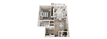 1 Bed 1 Bath 760 Sq. Ft. Floor Plan at Dover Hills Apartments in Kalamazoo, MI, 49009