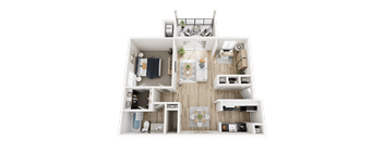 1 Bed 1 Bath Floor Plan with Den at Three Oaks Apartments in Troy, MI, 48098