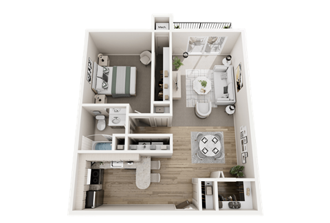 1 Bed 1 Bath 900 Sq. Ft. Floor Plan at Dover Hills Apartments in Kalamazoo, MI