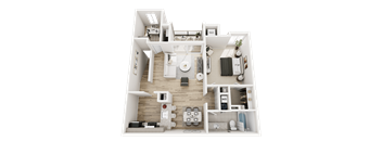 1 Bed 1 Bath Floor Plan at Park Lane Apartments, Southfield, MI